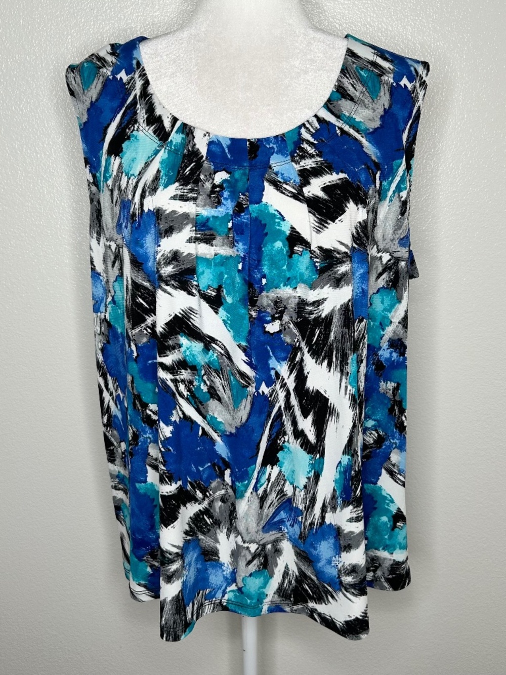 KASPER Womens Blue & White Abstract Print Jersey Tank Top Plus Size 2X EUC
